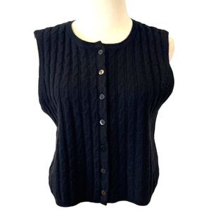 House of Harlow 1960 Black Cashmere Vest Cable Knit Button Front Small NEW NWT